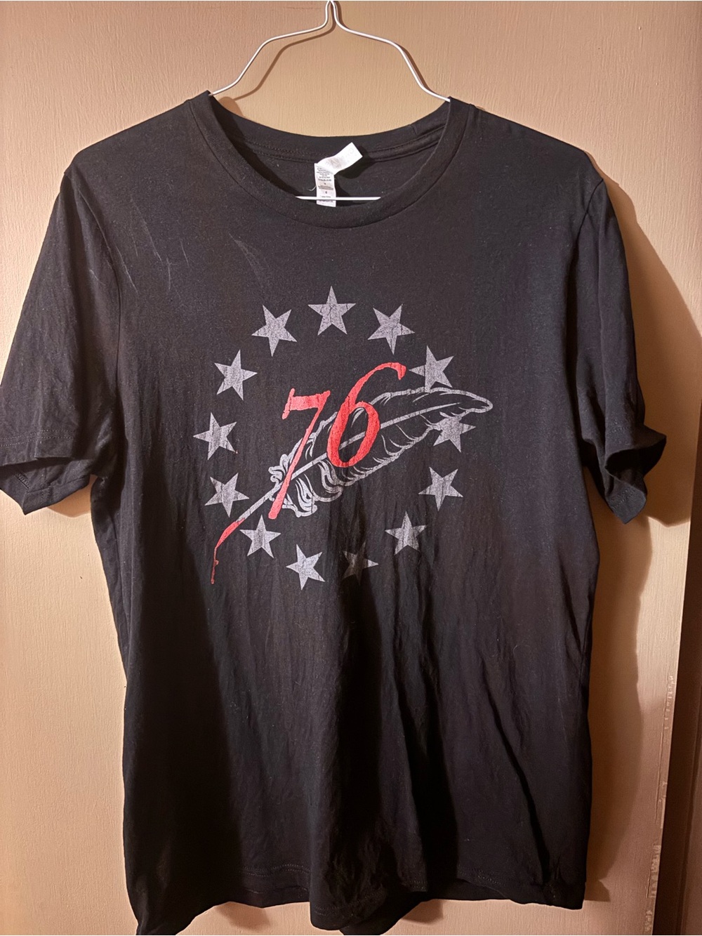 Bella Canvas Black Tee with Red '76' and Gray Star & Feather Graphic